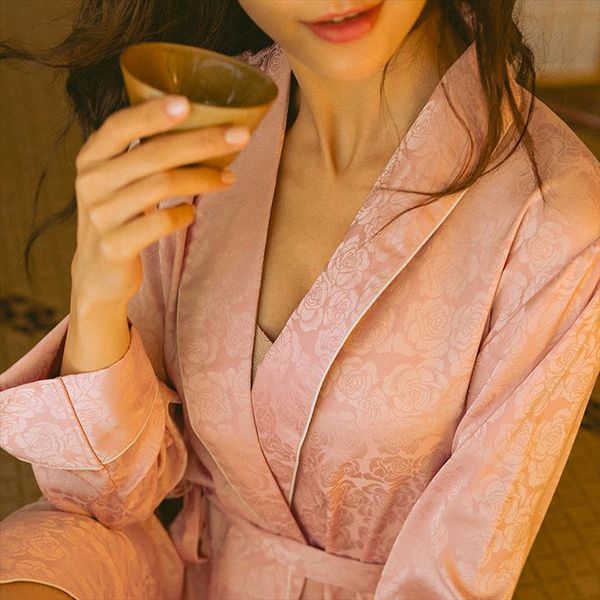 

satin bride wedding robe gown womens sleepwears nightgown casual bridesmaid kimono bathrobe loose rayon sleepwear lady intimate lingerie, Black;red
