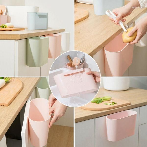 

family kitchen cabinet door plastic box bottle basket hanging trash can bin waste garbage11