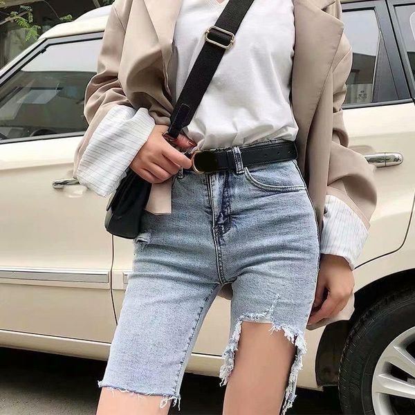 

women's jeans irregular frayed denim women shorts high-rise slim-fit ripped for woman summer fashion casual 2021, Blue