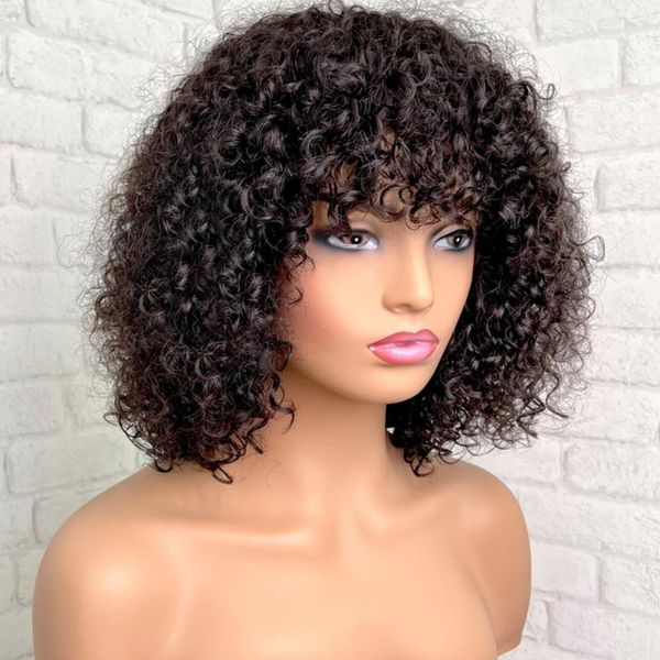 

hair bulks brazilian water wave human with bangs full machine made short for black women pixie cut bob