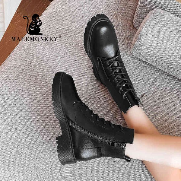 

winter women ankle boots black leather 2021 fashion autumn warm fur motorcycle non-slip waterproof female platform boots shoes k810