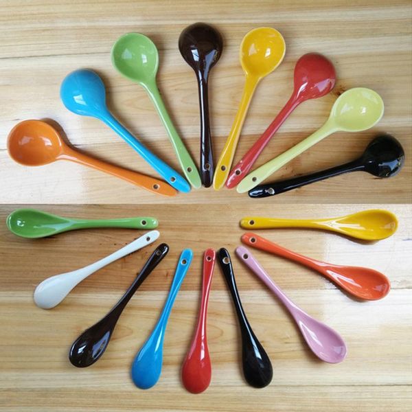 

8pcs 13cm ceramic spoon multi-function coffee scoop tea tableware for home restaurant (random color) spoons
