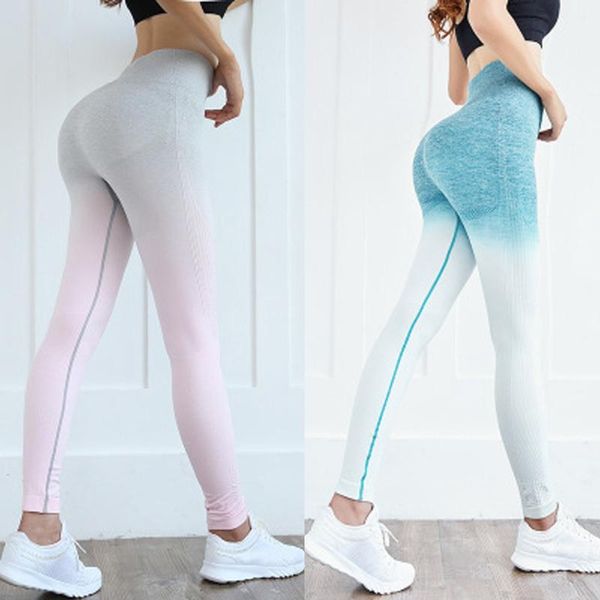 

yoga outfit women's sport fitness push up trousers seamless gradient high waist tight fitting hip lift elastic motion leggings pants