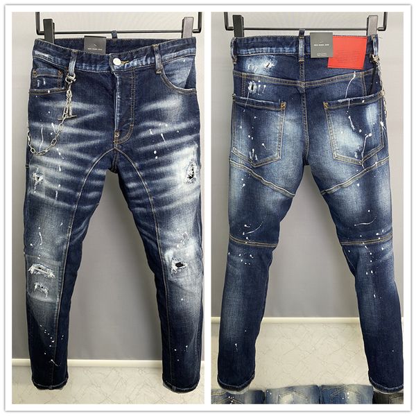 

fashion skinny jeans men straight slim elastic jeans mens casual biker male stretch denim trouser classic pants italian size 44-54, Blue