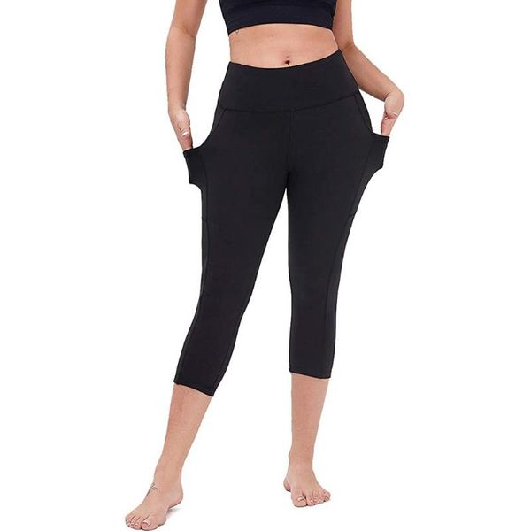 

yoga outfit women's solid stretch pants high waist leggings elastic fitness running gym sports pockets active #p2