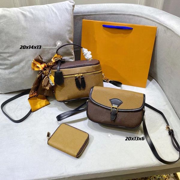 

news combination lou vdeng women's bag vintage luxury designer original leather messenger shoulder zipper portable beauty (three in one