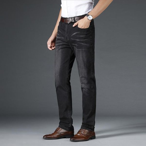 

men's gray black stretch casual jeans spring business straight denim pants plus size 40 male fashion brand clothing, Blue