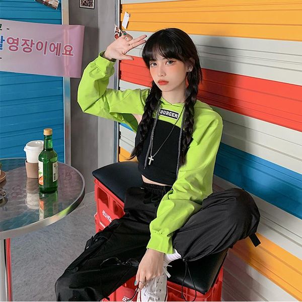 

women's hoodies & sweatshirts korea ulzzang spring fashion loose fun hip-hop punk streetwear letter vintage ins harajuku short hooded s, Black