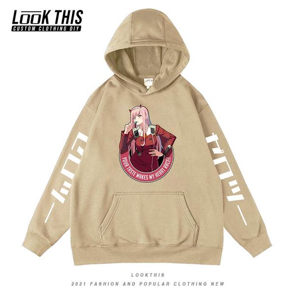 

darling franxx cartoon anime hip hop style sweatshirt cute men's hoodies hoodie streetwear hooded male & sweatshirts, Black