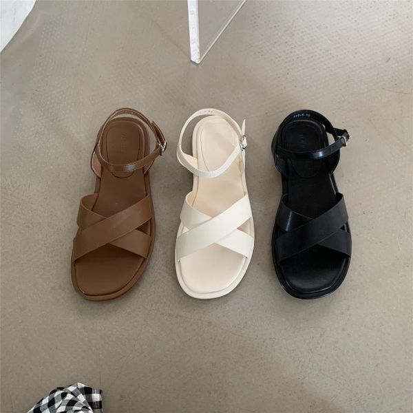

sandals roman comfort shoes for women 2021 summer buckle strap clear heels cross suit female beige soft gladiator fashion lo, Black