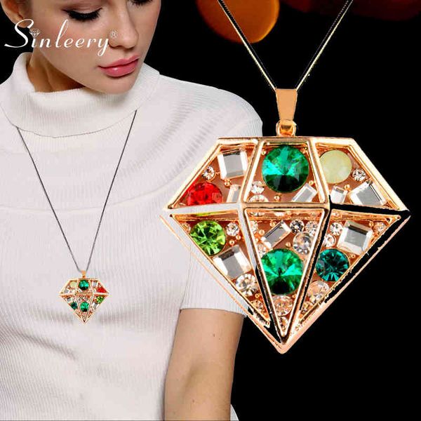

sinleery adorable blue zircon women necklace yellow gold color long chain multicolor crystal pendant neckalce jewelry my454 ssa, Silver