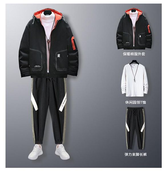 

men's tracksuits suit fashion personality thick casual wear men winter warm hooded plus cotton coat, Gray