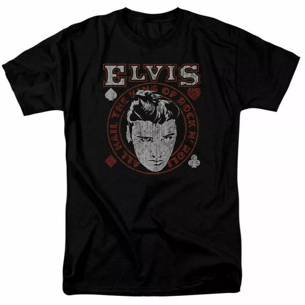 

elvis presley hail the king t shirt licensed rock n roll band music merch black, White;black