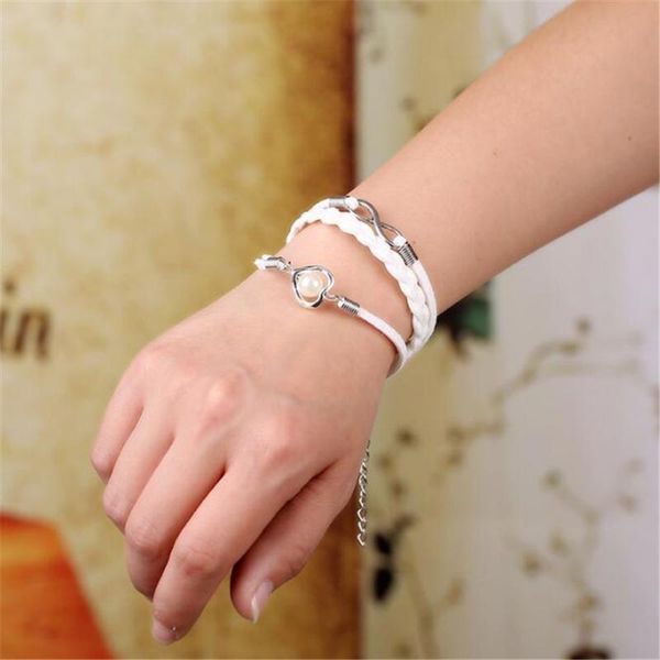 

charm bracelets lacoogh 8 word leather rope bracelet for women length 16-18cm bangles peach heart femme jewelry, Golden;silver