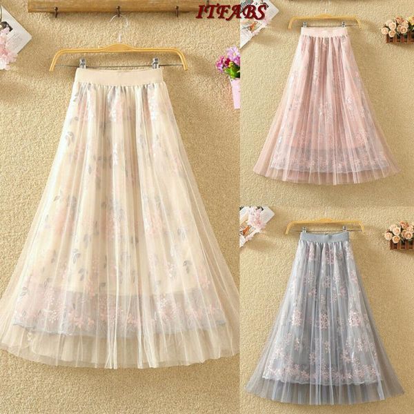 

skirts fashion ly women stretch high waist layered gauzy skirt skater floral flared pleated casual swing sun, Black