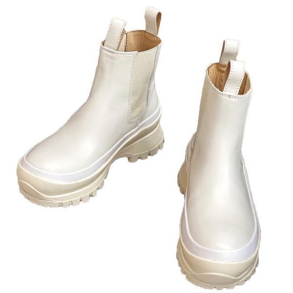 

boots italian elegant apricot slip on ankle casual streetwear 5cm high platform cow leather short shoes preppy, Black