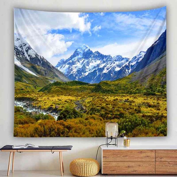 Wald Wasserfall Landschaft Wandteppich Wandbehang Strand Picknick Teppich Camping Zelt Schlafmatte Wohnkultur Tagesdecke 210609