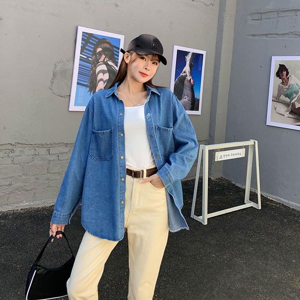 

women's blouses & shirts the korean version of large size fat mm spring denim shirt long-sleeved design niche versatile jacket, White