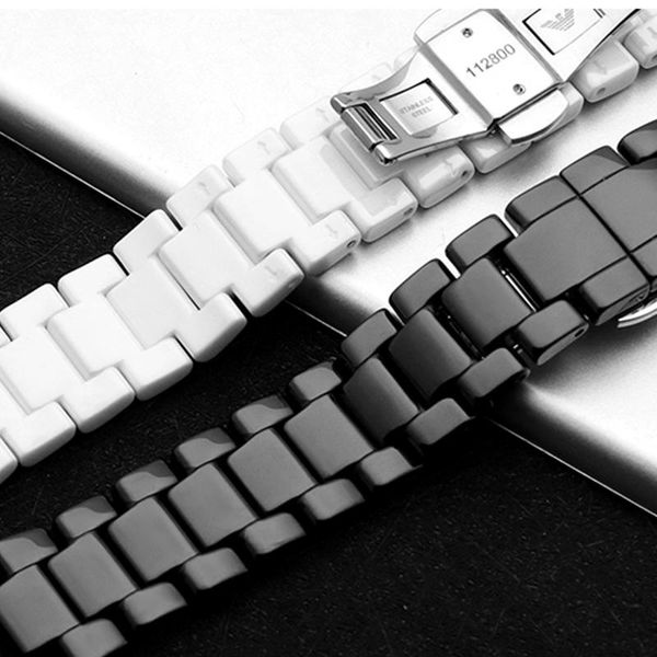 

watch bands high-end black / white ceramic strap 22mmx11mm watchband for ar1421 ar1424, Black;brown