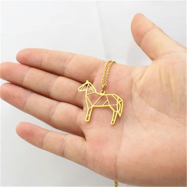 

pendant necklaces stainless steel fashion cute animal horse necklace for women girls gold color chain street gifts, Silver