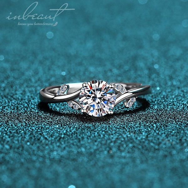 

cluster rings inbeaut 925 silver excellent cut tree leaf moissanite ring 1 ct d color pass diamond test mossanite wedding, Golden;silver