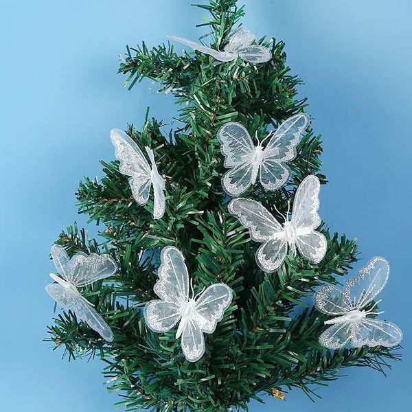 

christmas decorations 12pcs xmas tree silver glitter butterfly clip year ornament kids gift wedding bride decoration navidad decor