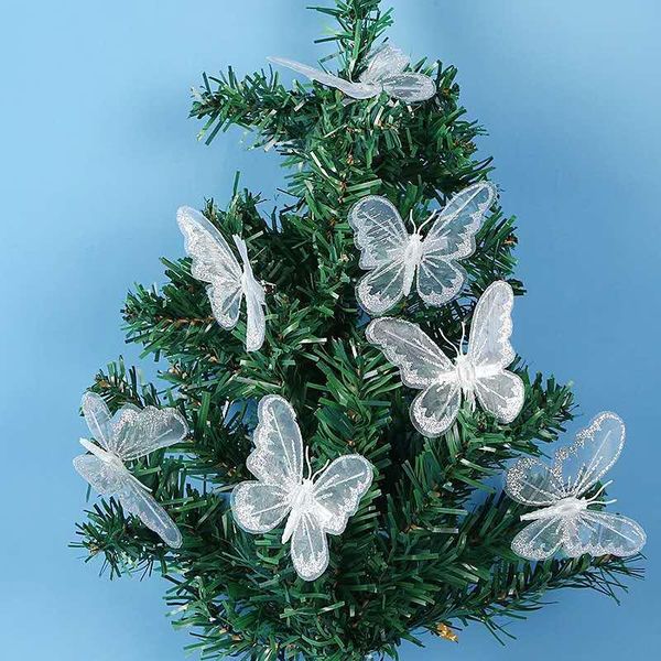 Decorazioni natalizie 12 pezzi albero di Natale argento glitter farfalla clip anno ornamento regalo per bambini matrimonio sposa decorazione decorazioni Navidad