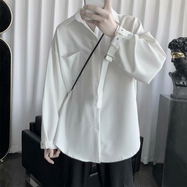 

men's casual shirts european and american summer white long-sleeved hong kong style thin loose jacket 56984 z7d3, White;black