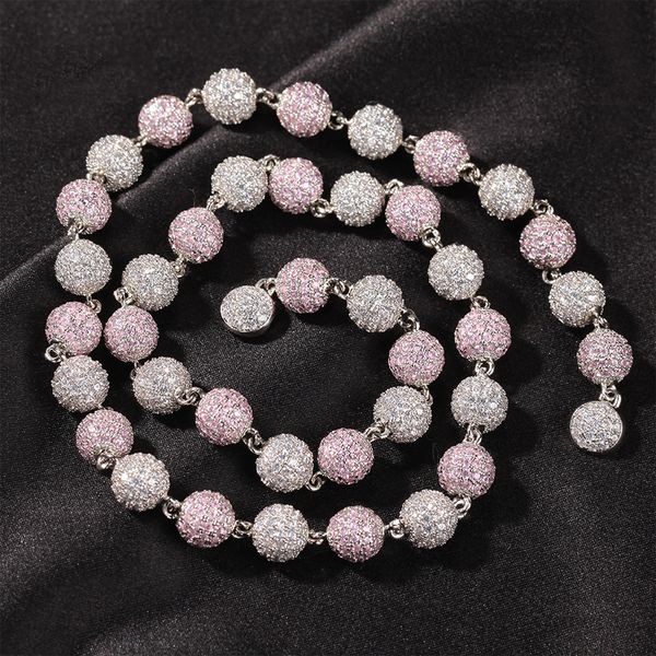 

mens hip hop gold necklace jewelry iced out round bead chain fashion silver pink chains necklaces