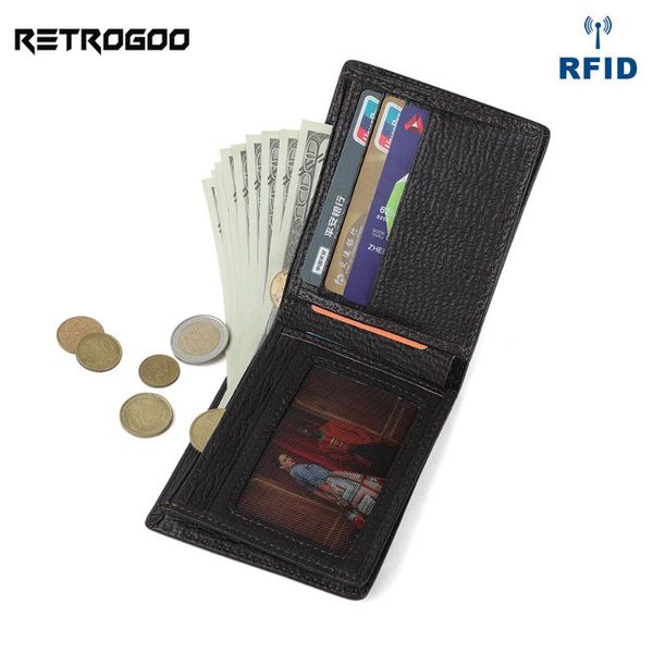 

wallets retrogoo retro cow leather men wallet rfid simple design card holder zipper coin pocket male purse money bag boyfriend cartera, Red;black