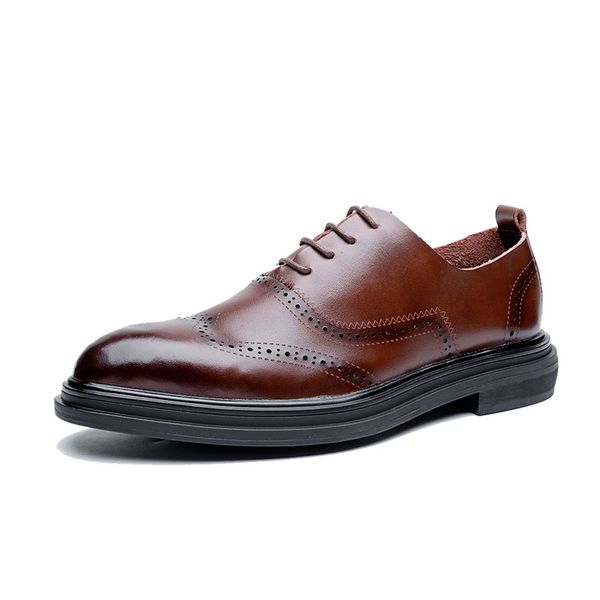 

genuine leather dress men shoes lace up retro business wedding formal flats shoes for men, Black