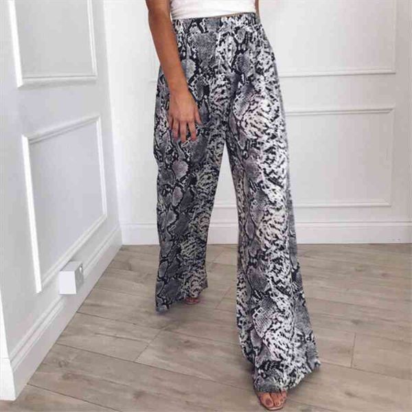 

snake skin print pants fashion women high waist trousers leopard print wide leg ladies pants casual loose long flared trousers, Black;white