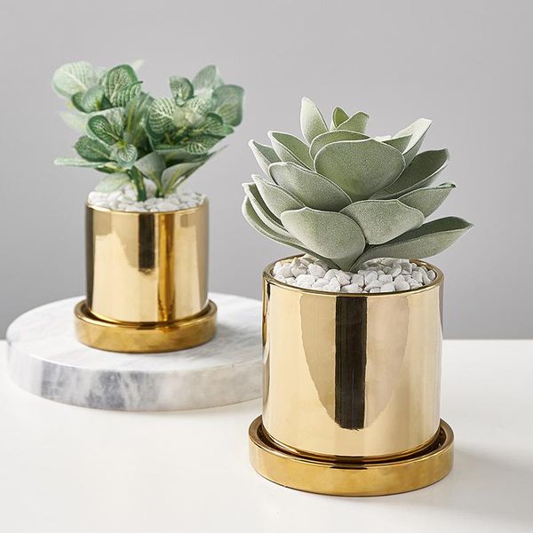 

vases simple ins wind light luxury gold plated ceramic pot creative personality succulent potted modern small