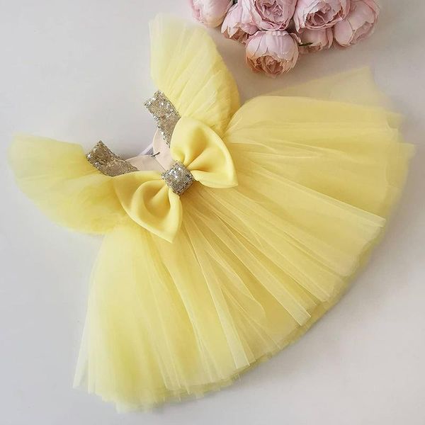 

girl's dresses summer girl dress birthday party princess children sequins bow pageant gown flower wedding formal, Red;yellow