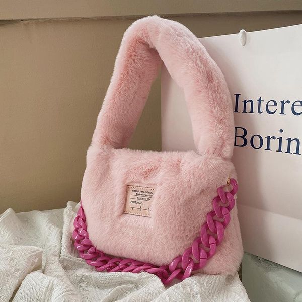 

evening bags brands fluffy plush underarm bag winter faux fur for women shoulder designer acrylic chains handbags and purses