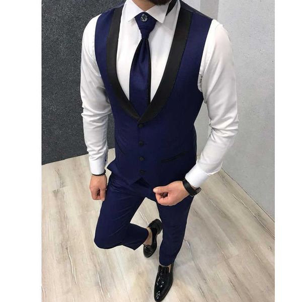 Traje real coletes azuis para casamento preto lapela terno terno colete colete italiano festa formal vestido groomsmen waistcoat x0909