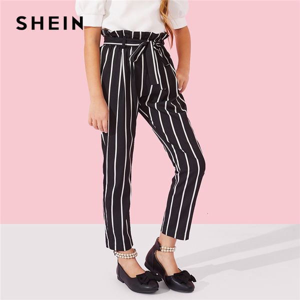 

trousers shein elastic waist ruffle belted striped girls pants spring fashion casual elegant girl kids clothes h6lu, Blue