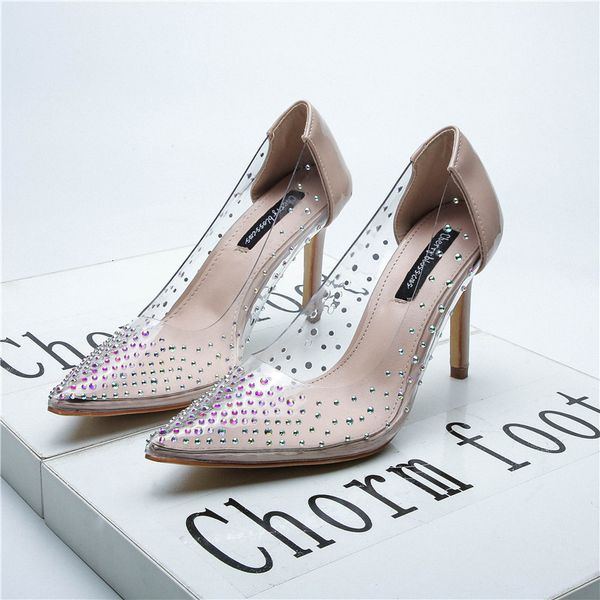 

shoe 2021 autumn transparent strass women's shoes high heels, 891-9, Black