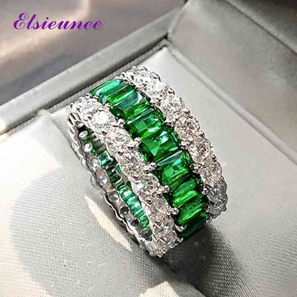 

elsieunee 100% 925 sterling silver created moissanite emerald gemstone ring for women anniversary cocktail party fine jewelry 210330, Golden;silver