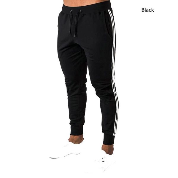 

running pants autumn winter tight stripe jogging men's sports cotton trousers gym fitness training, Black;blue