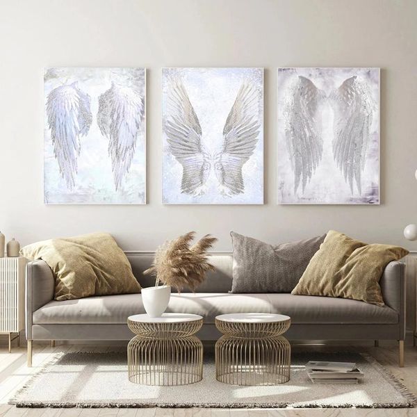 

paintings modern white angel wings feather wall art canvas prints on the picture for living room poster and no frame