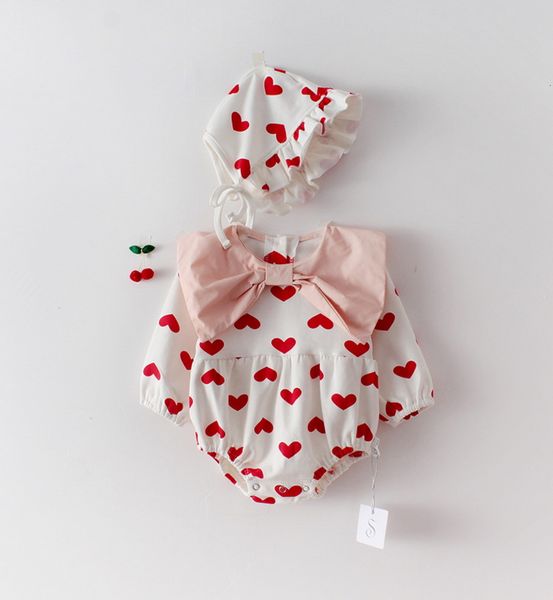 

rompers wholesale love heart baby girl romper valentines day bow long sleeve princess bodysuit hat clothes e92117 mtwm, Blue
