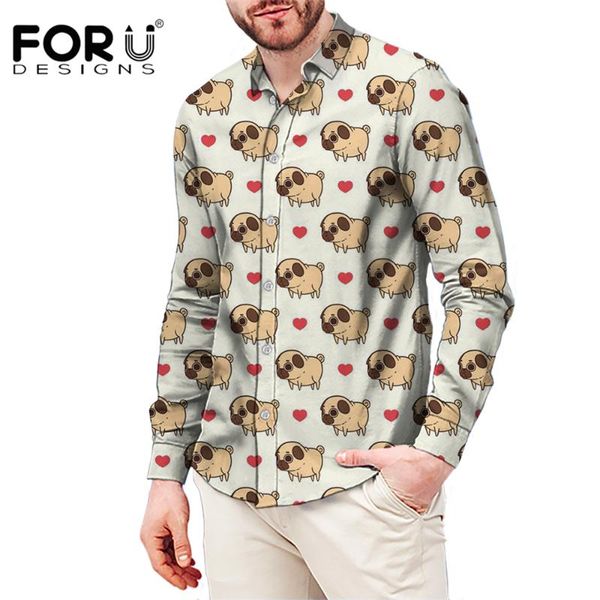 

men's casual shirts forudesigns cute pug dog pattern shirt button down round neck collar plus size work yellow daily camisa, White;black