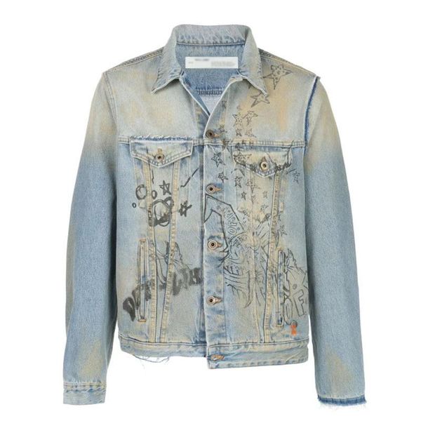 

men's jackets male fashion casual tide brand european and american street graffiti ins denim jacket for men women couples, Black;brown