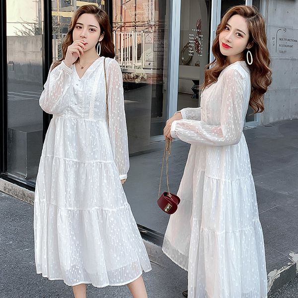 

dresses 9603# spring chic ins white maternity long party dress v neck slim high waist clothes for pregnant women elegant pregnancy, Black;gray