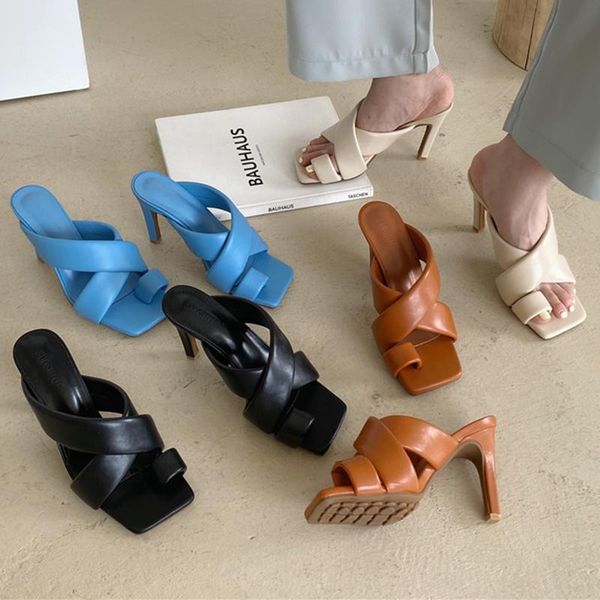 

slippers 2021 women slides 10cm high heels blue mules fetish summer fashion slip on peep toe sandals luxury sandles shoes, Black