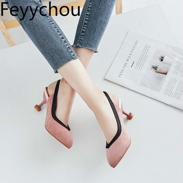 

women's pumps high heels spring autumn flock pointed toe mixed-colors slingbacks 2021 fashion casual black size 34-43 dress shoes