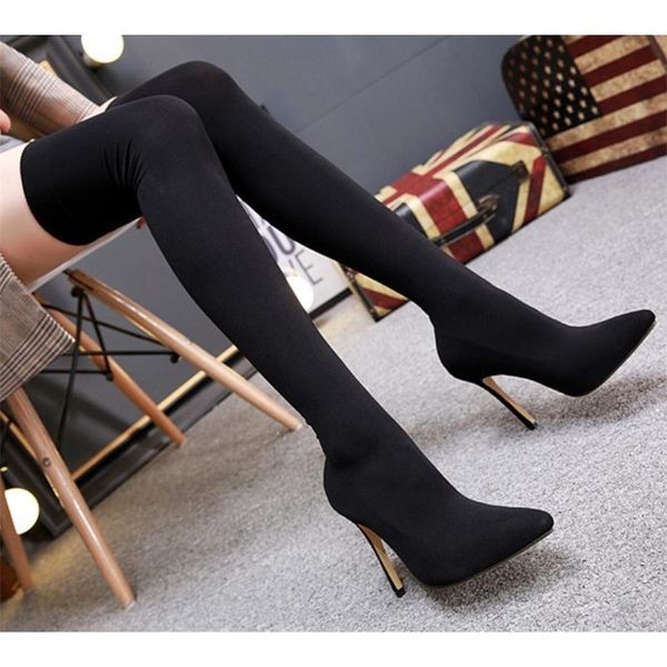 

boots autumn and winter long socks high heel over knee pointed thin women's, Black