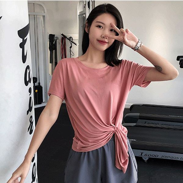 

loose grade sports polyurethane women's fitness running blouse quick drying t-shirt yoga suit short sleeve, Gray