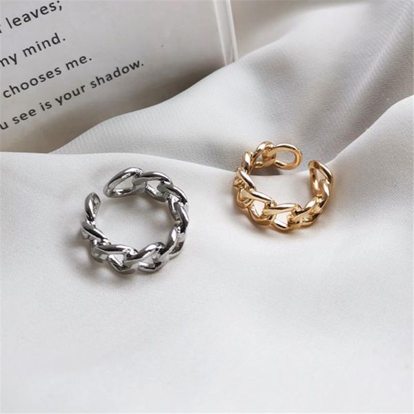 

punk metal chain rings for women fashion vintage contracted hollow out index finger ring party jewelry cluster, Golden;silver